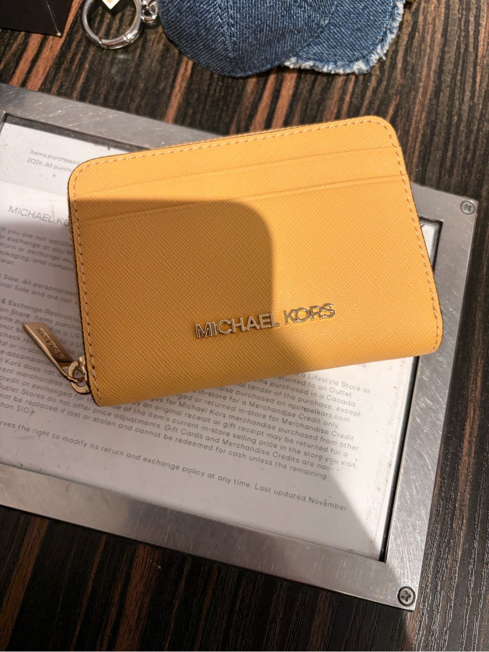 Michael Kors Yellow Saffiano Leather Zip Card Holder